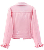 Kedera Womens Denim Jackets Distressed Ripped Long Sleeve Jean Jacket Coats - W-pink