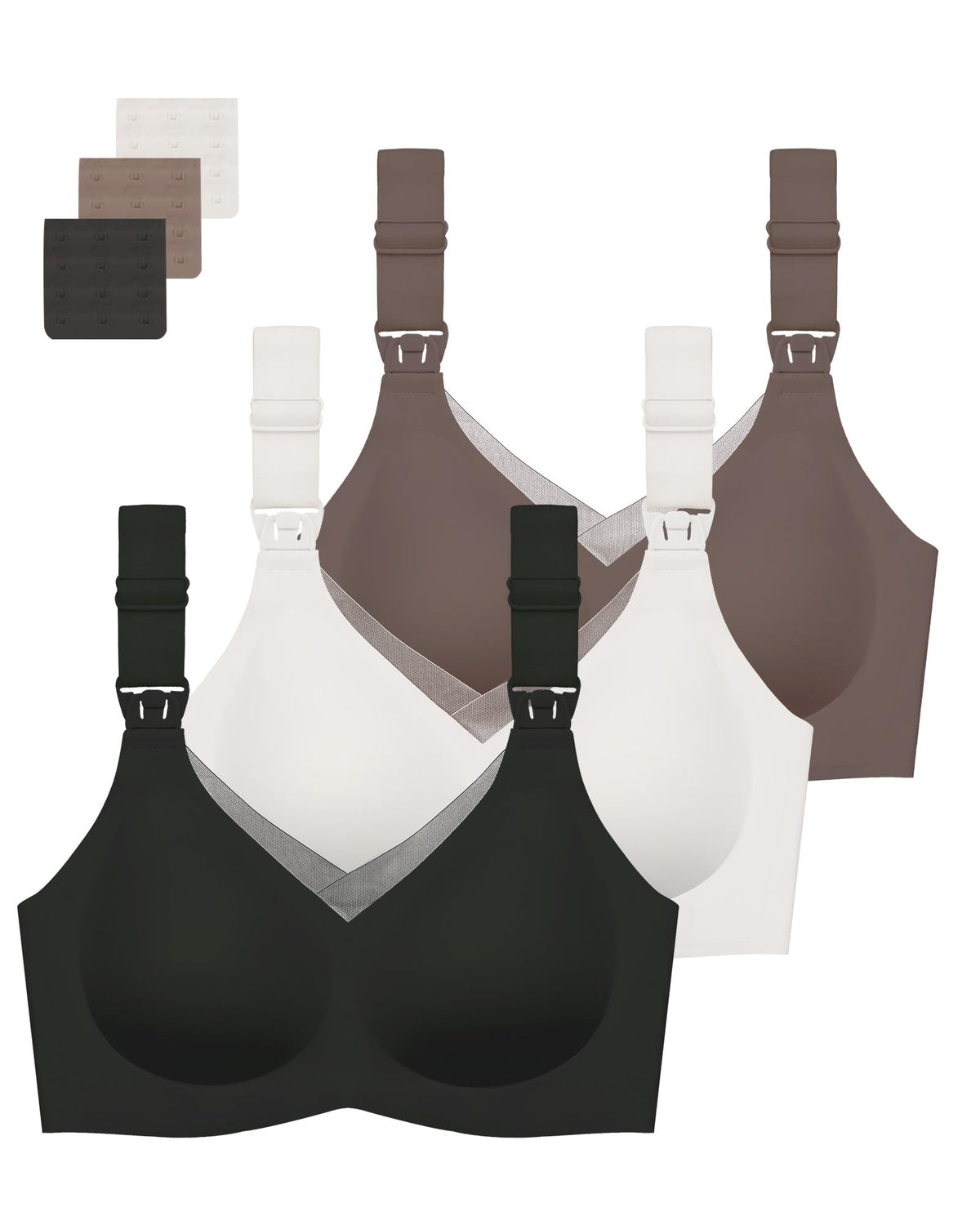 Women's Gailife 3 Pack for Breastfeeding Seamless V Neck Mesh Comfort Pregnancy Sleep Bralette S, Black/grey/white Nursing Bra