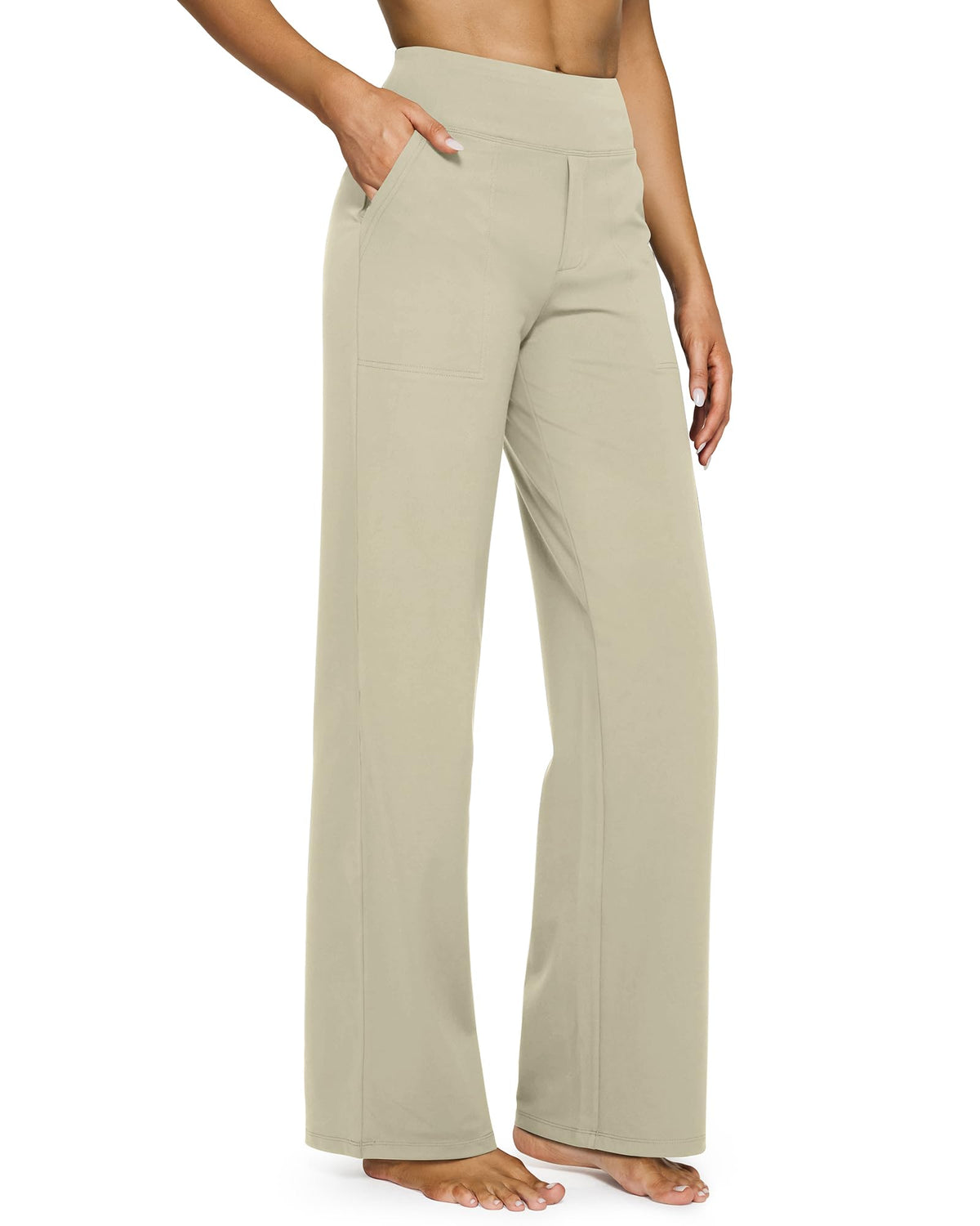 G4free Yoga Pants For Women With Pockets High-Waist Apricot M Tall