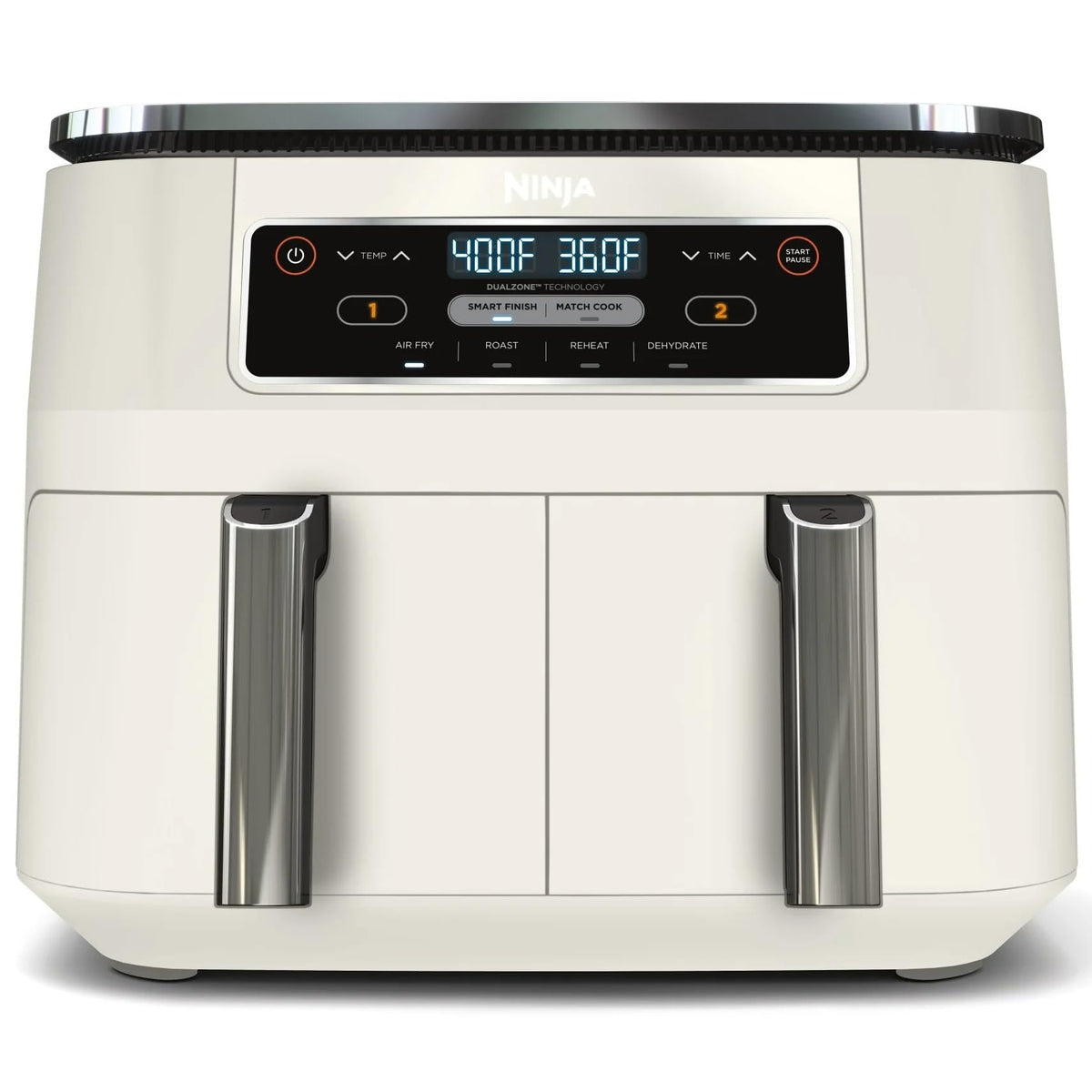Ninja Foodi 4-in-1 8-qt. 2-Basket Air Fryer with DualZone Technology, 4 Functions, Smart Finish, Roast, Air Fry, Reheats, & Dehydrates, White, DZ100WH (Renewed)