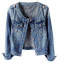 Kedera Jean Jacket For Women Trendy Collarless Button Down Long Sleeve Casual Western Denim Country Concert Outfits - Blue
