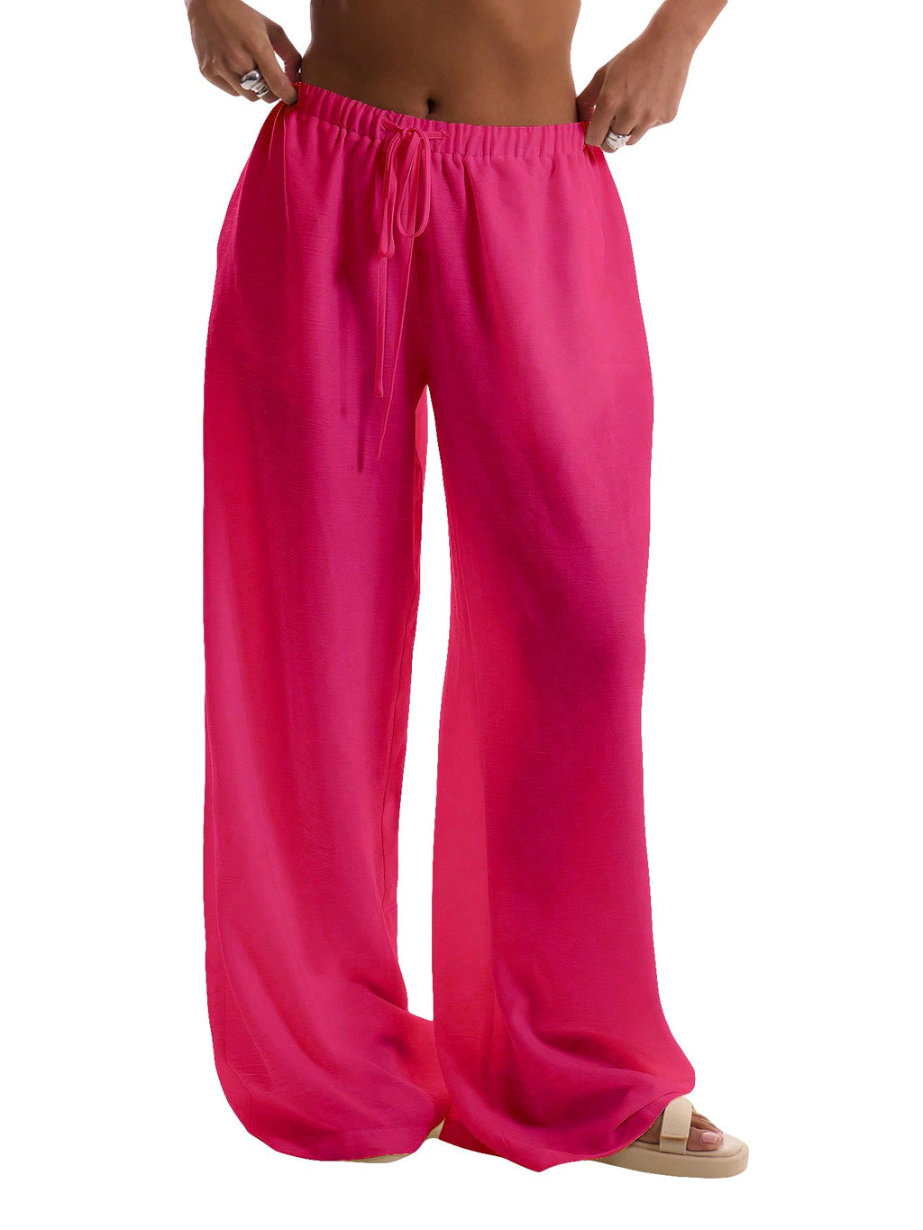 RoseSeek Women's Wide Leg Linen Pants Mesh Beach Cover Up Vacation Outfits