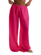 RoseSeek Women's Wide Leg Linen Pants Mesh Beach Cover Up Vacation Outfits