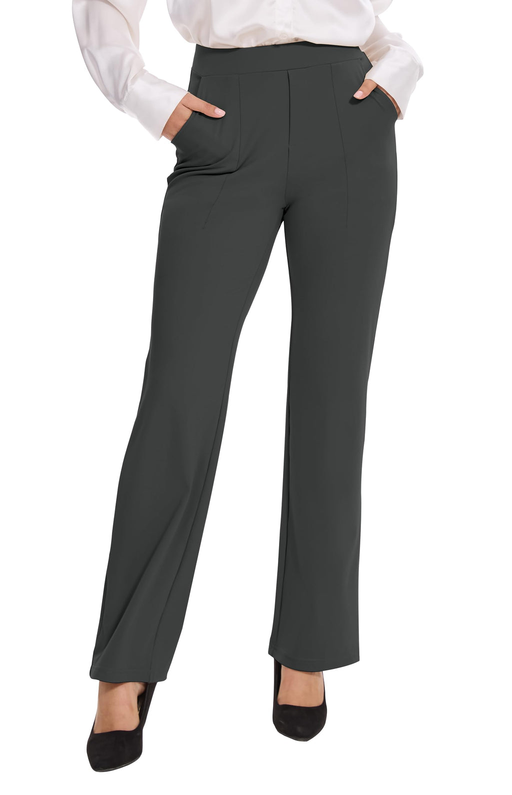 Vimpep Straight-Leg Yoga Dress Pants For Women Pull On - Dark Grey