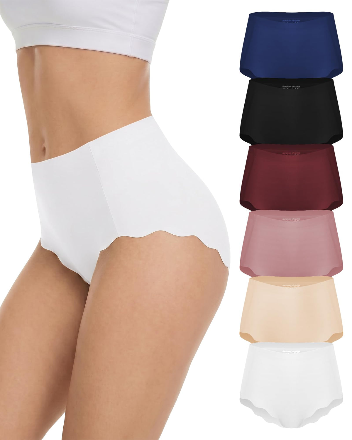 COMENOLE Seamless Underwear for Women High Waisted No Show Panties, Soft Stretch Full Coverage Tummy Control Briefs 6 Pack