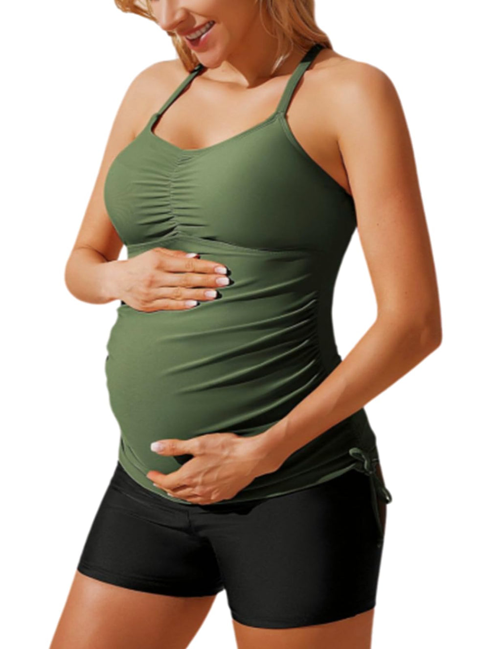 Women's Maacie Maternity Athletic Tankini Swimsuits With Shorts Army