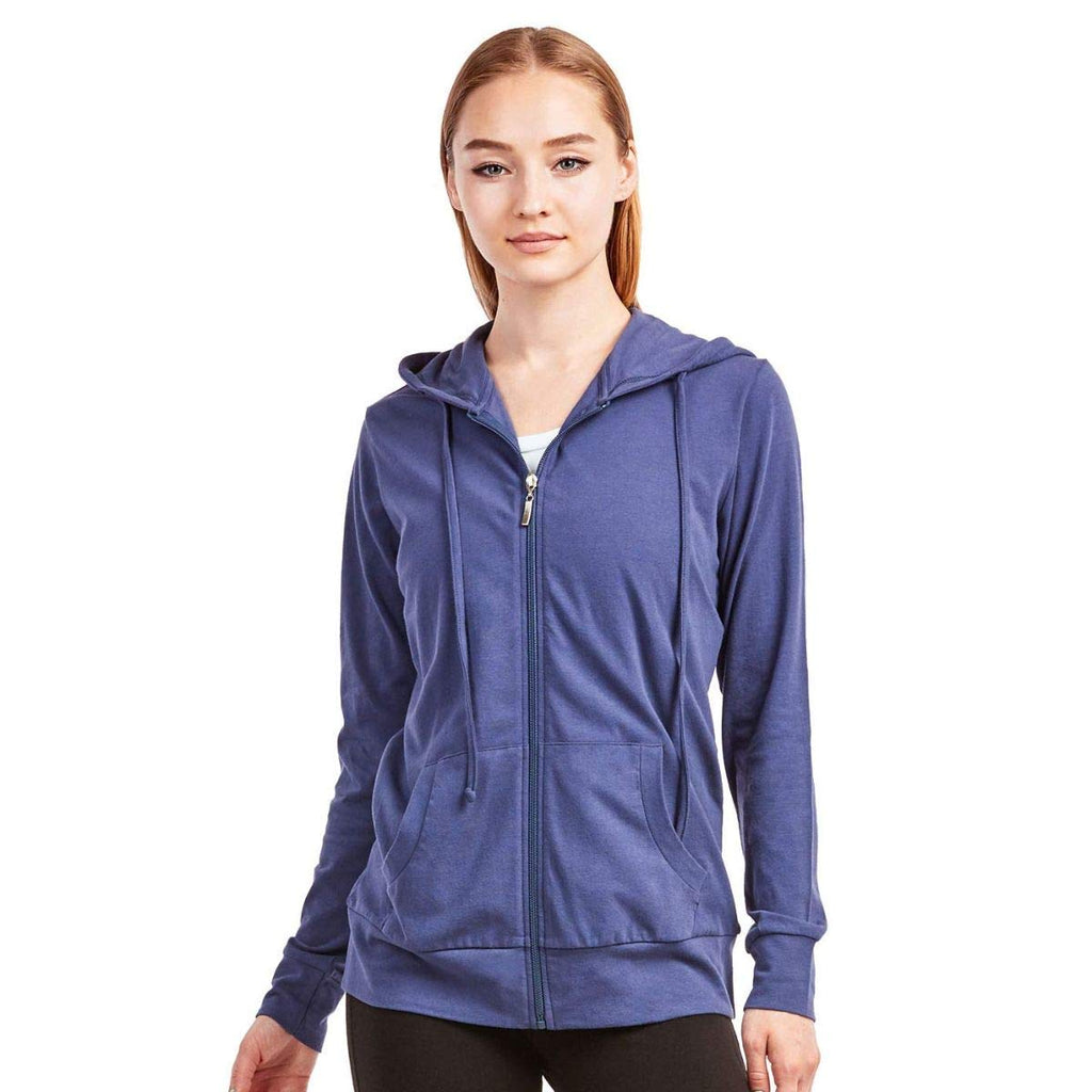 Sofra Women's Thin Cotton Zip Up Hoodie Jacket (s, Denim)
