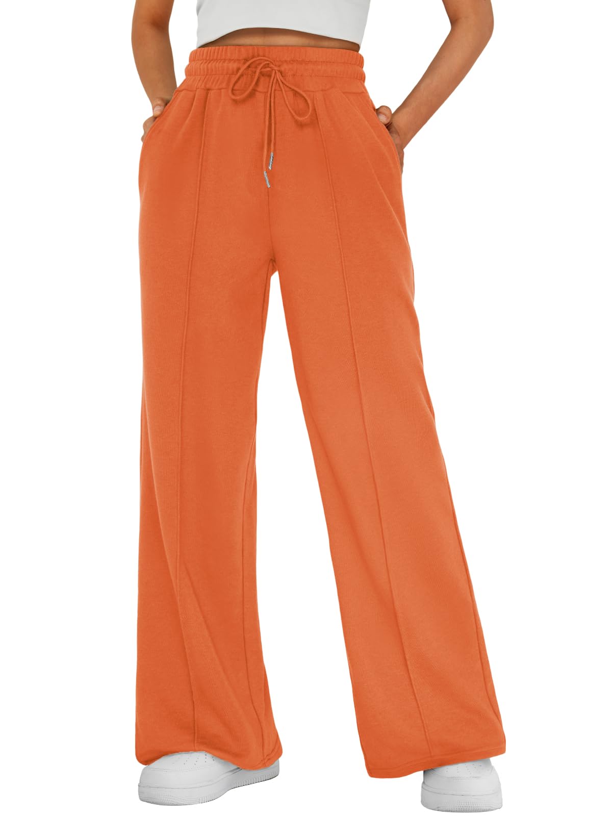 Automet Women's Wide-Leg Sweatpants Baggy Lounge Sweat Pants Orange