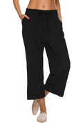 Lnx Women's Linen Pants Wide-Leg High-Waisted Capri With Pockets