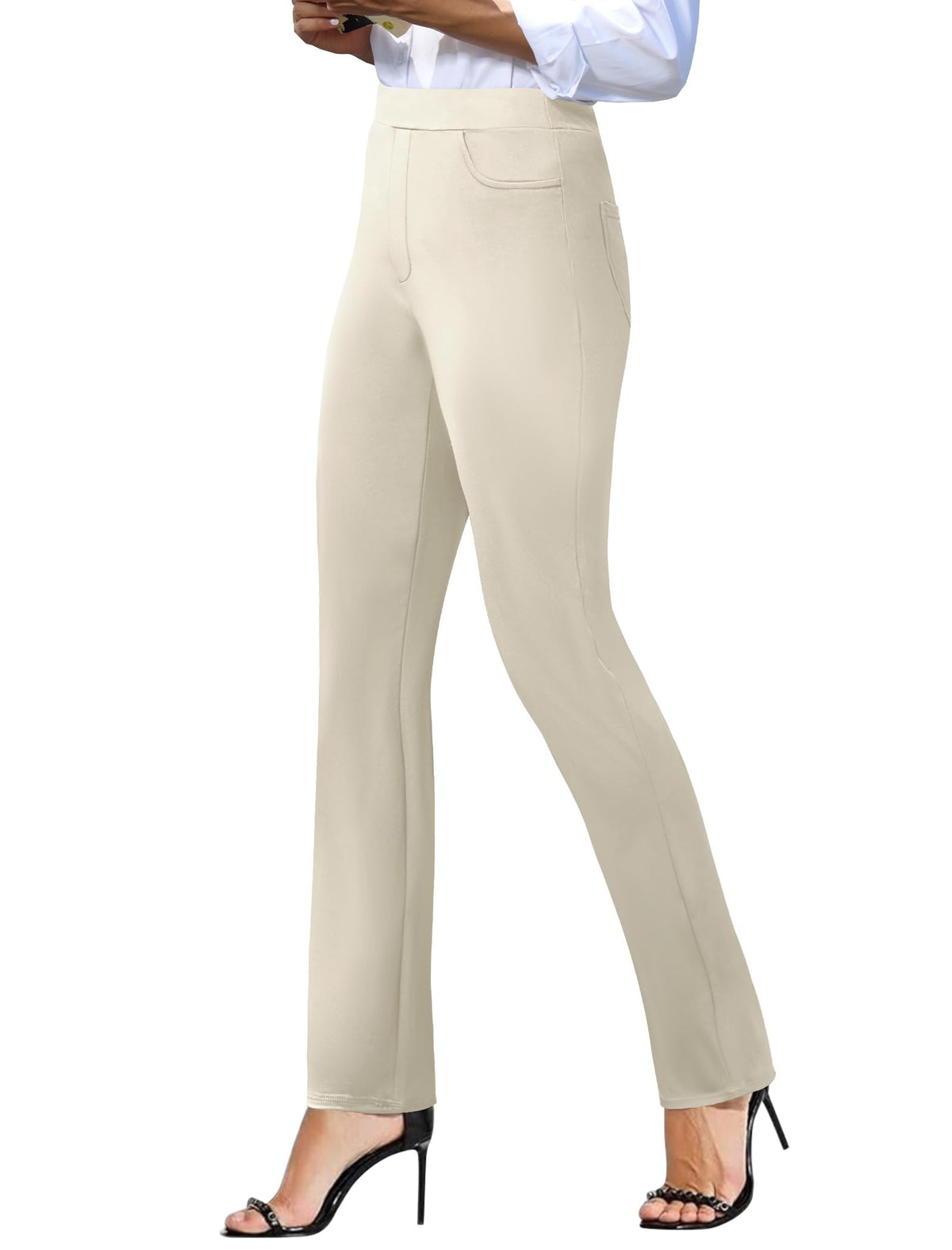 Keriffe Women's Stretchy Yoga Dress Pants Straight-Leg Work - Khaki