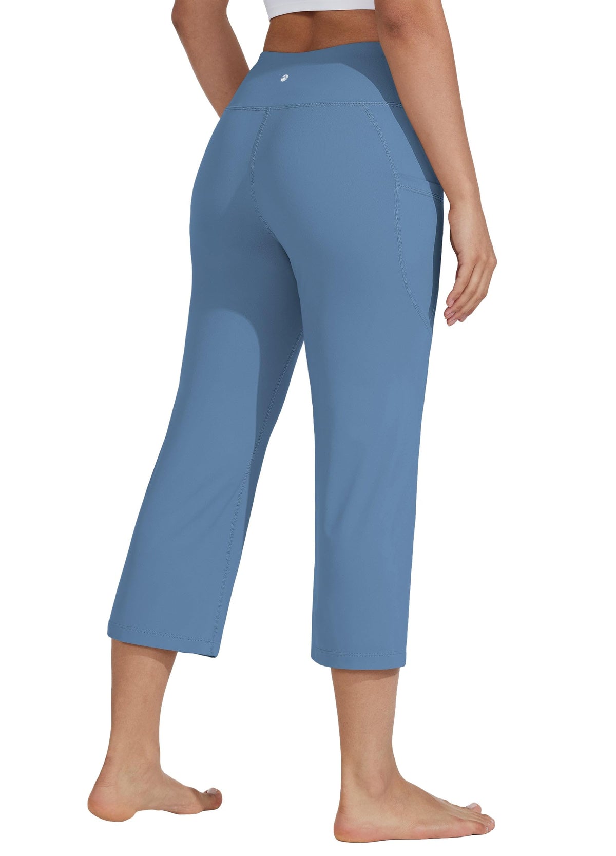 Willit Women's Yoga Capris Pants High-Waist Leggings Crop - Stone Blue