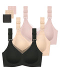 Women's Gailife 3 Pack for Breastfeeding Seamless V Neck Mesh Comfort Pregnancy Sleep Bralette S, Black/beige/pink Nursing Bra