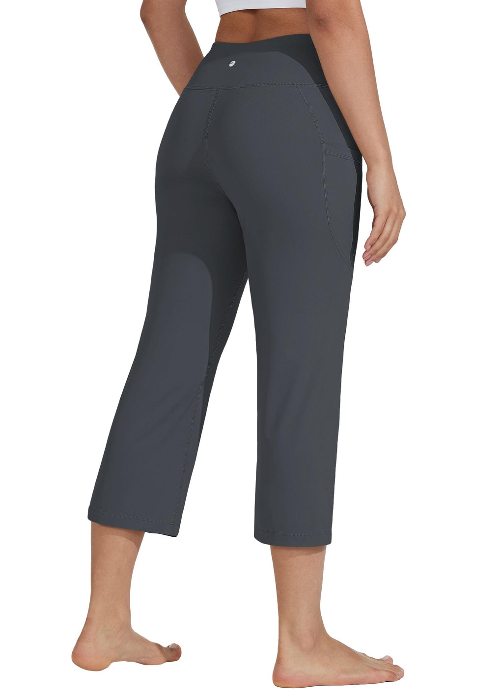 Willit Women's Yoga Capris Pants High-Waist Leggings Crop - Deep Gray