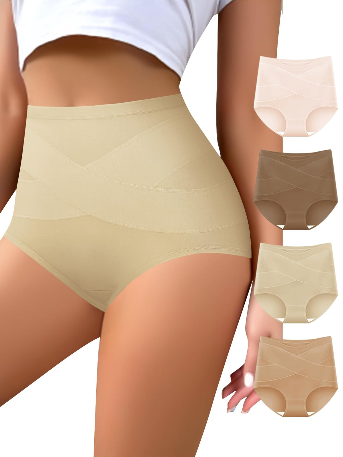 Quasti 4 Pack Tummy Control High Waisted Women's Postpartum Compression Full Coverage(xl) Panties