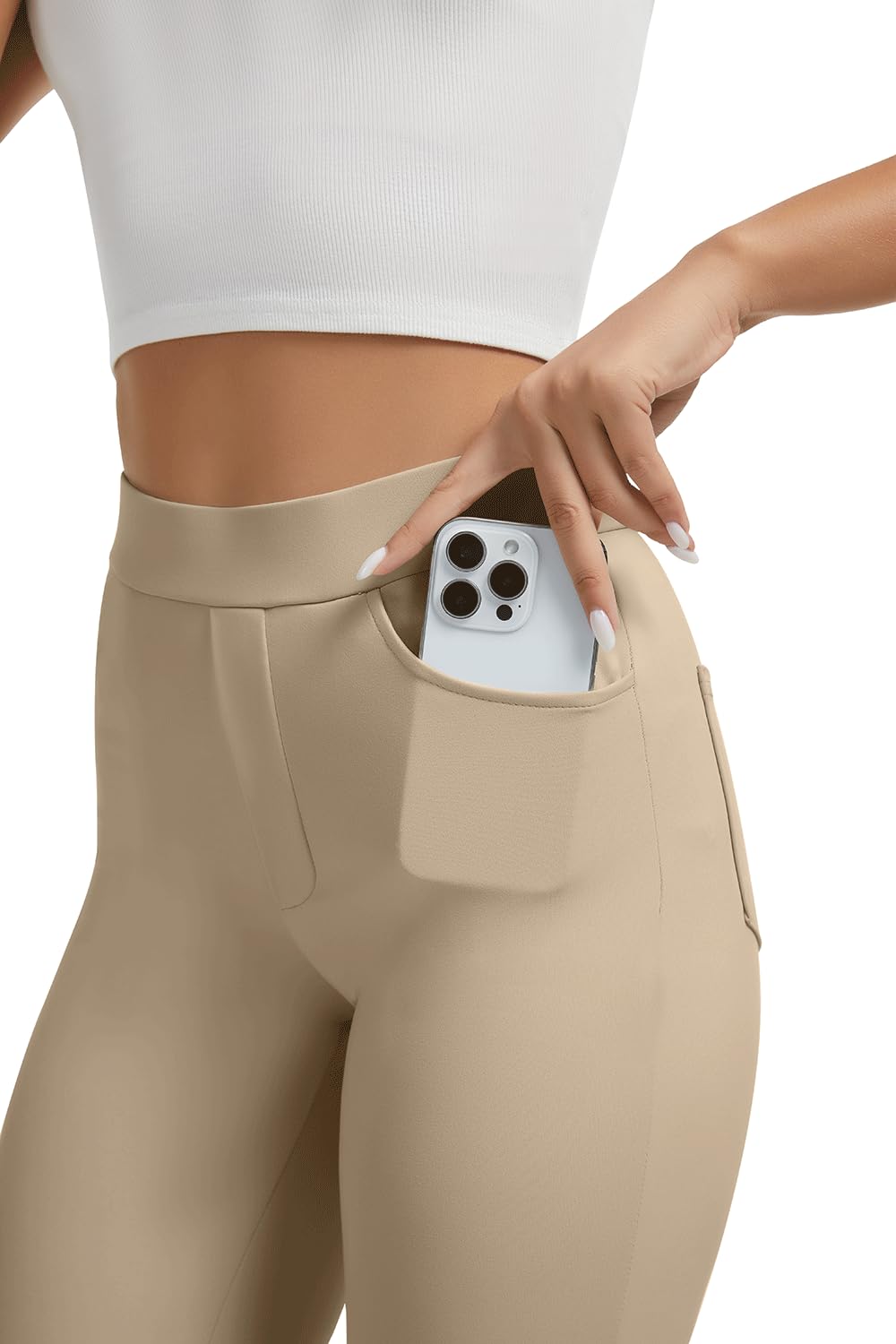Vimpep Straight-Leg Yoga Dress Pants For Women Pull On - Khaki