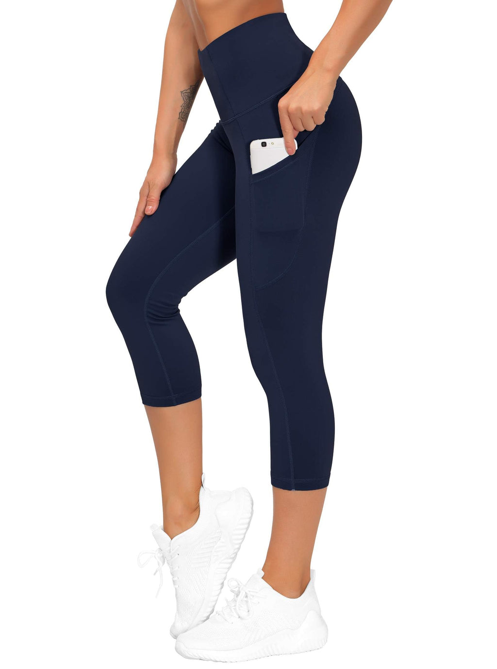 The Gym People Women's Thick High-Waist Capris Yoga Pants - Navy Blue