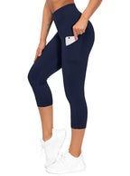 The Gym People Women's Thick High-Waist Capris Yoga Pants - Navy Blue