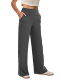 Women's Copyleaf Wide-Leg Pants Woman High-Waist Yoga With - Dark Grey