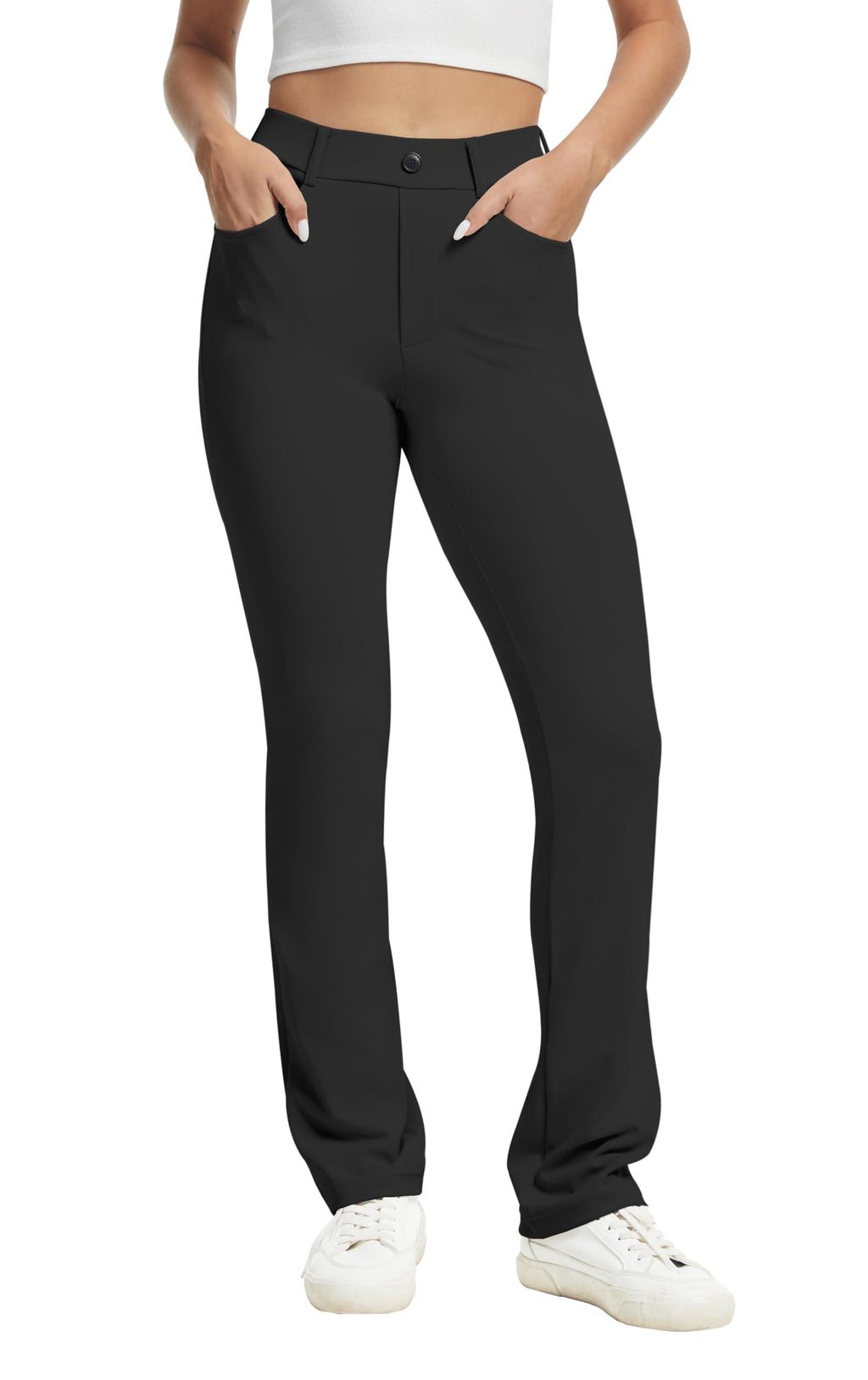 Vimpep Yoga Pants Women Straight-Leg With Pockets High-Waist - Black