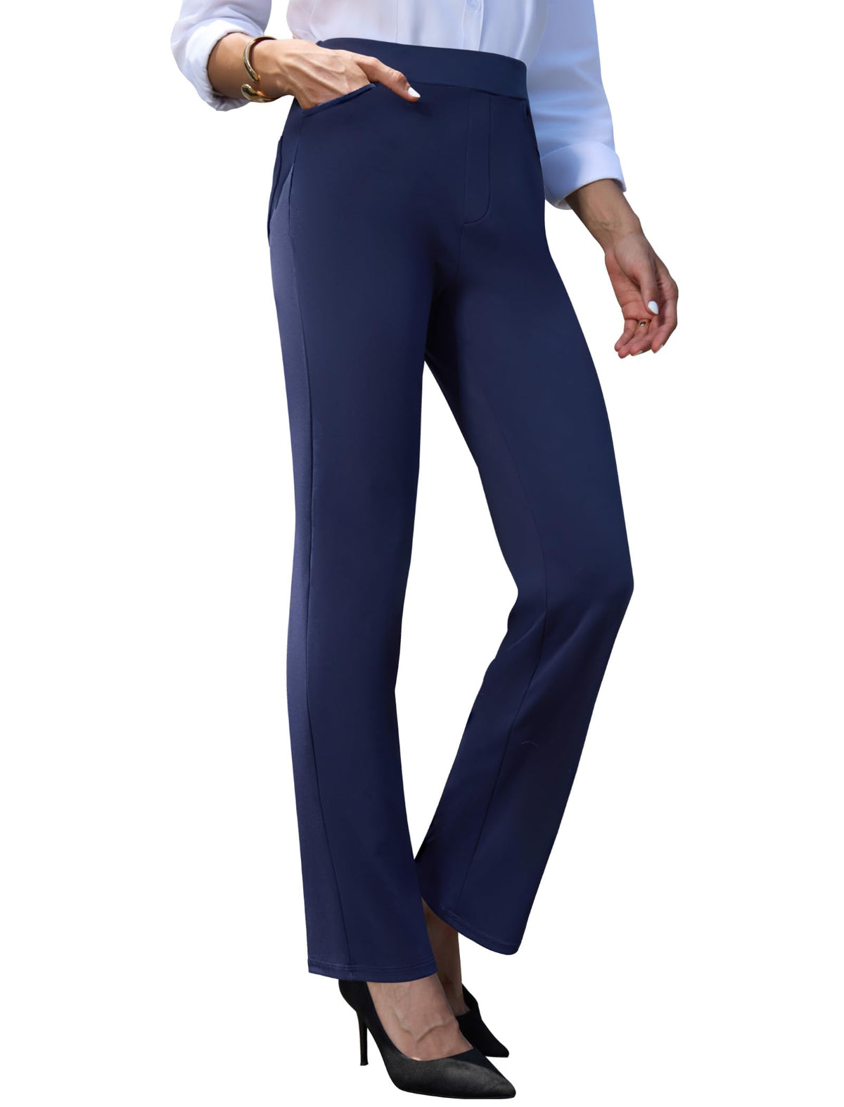 Keriffe Women's Stretchy Yoga Dress Pants Straight-Leg - Navy Blue