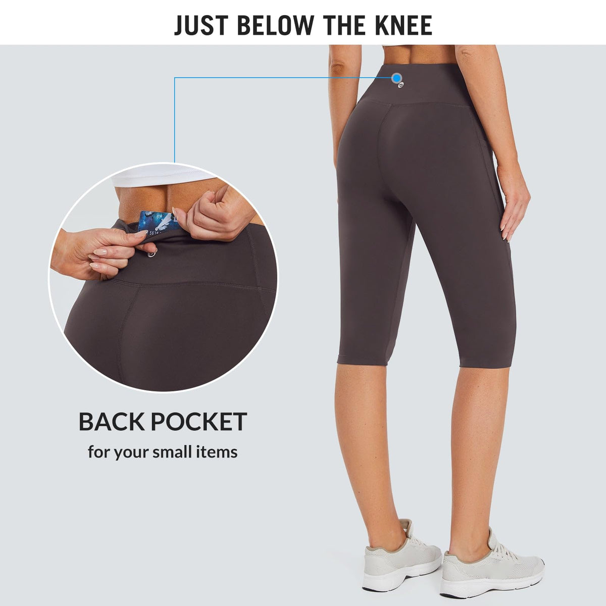 Baleaf Women's Capri Leggings Knee Length Upgraded Fabric Seal Brown S