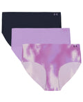 Under Armour Women's 3-pack Pure Stretch No Show Hipster Underwear, All-day Comfort Fit & Ultra-soft, Transparent Purple, X-Small