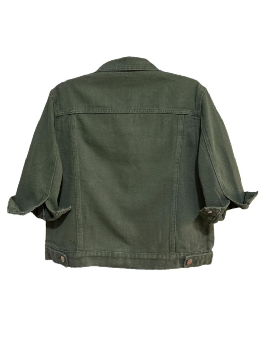 Unilexi Women's 3/4 Sleeve Colored Cropped Denim Jacket Light Wash Short Jean Trucker Coat(0096-armygreen-xl)