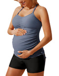 Women's Maacie Maternity Athletic Tankini Swimsuits With - Blue Grey