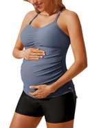 Women's Maacie Maternity Athletic Tankini Swimsuits With - Blue Grey