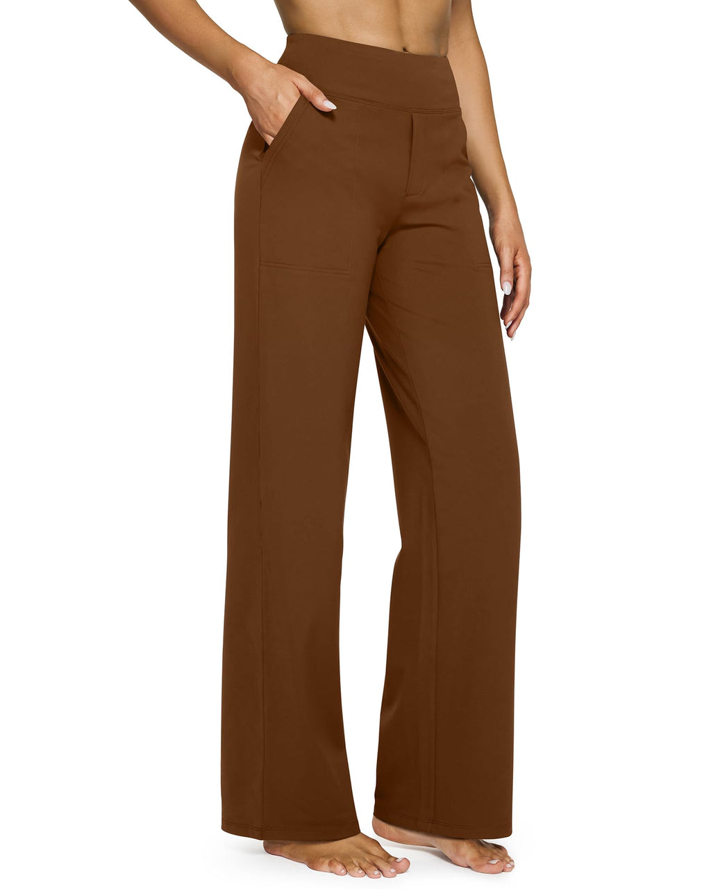 G4free Wide-Leg Trouser Pants For Women With Pockets Dark Coffee Xl