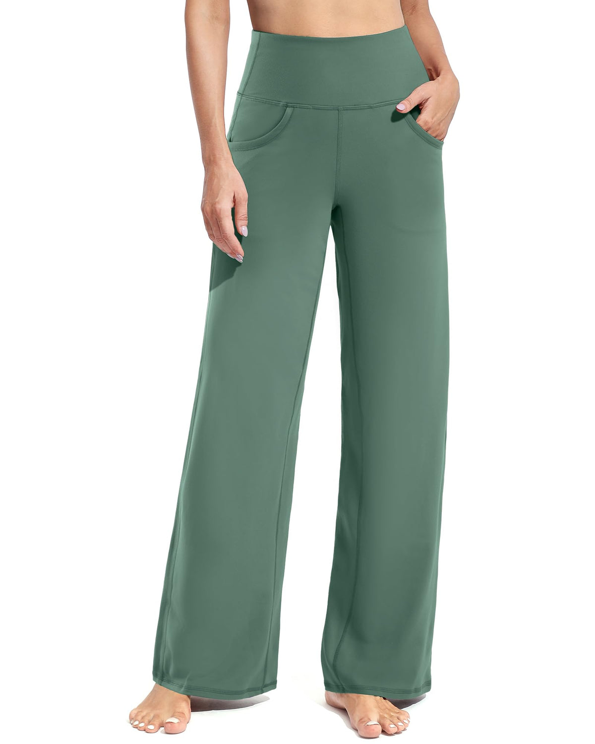 Promover Wide-Leg Pants For Women With Pockets Soft Sage Green Xs