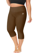 Womens Plus Size Capri Tights Sun Protective Quick Dry Plus Size Pants Tummy Control Water Proof Leggings Brown 2X