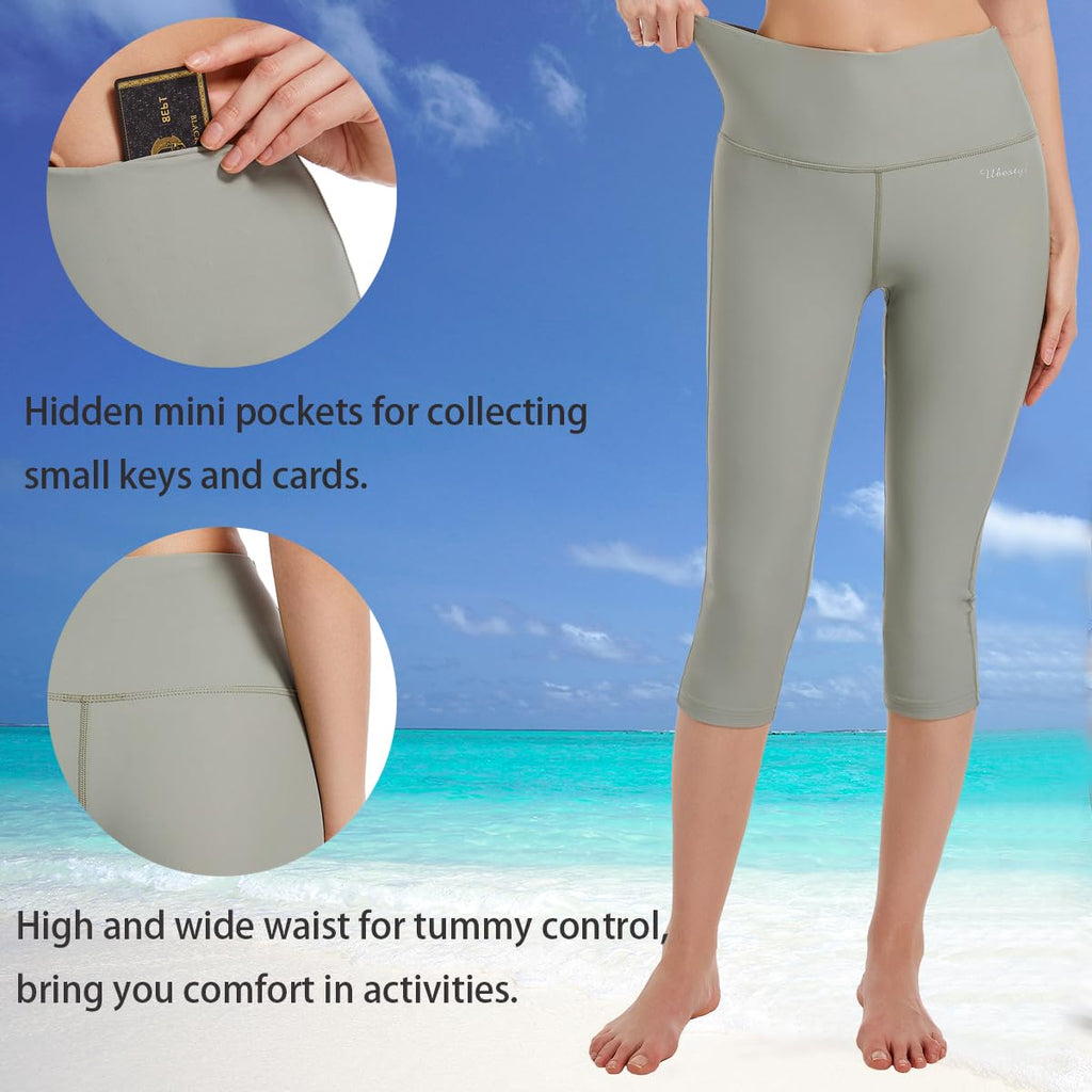 Ubestyle Women's Swim Capris UPF 50+ High-Waist Quick - Light Green
