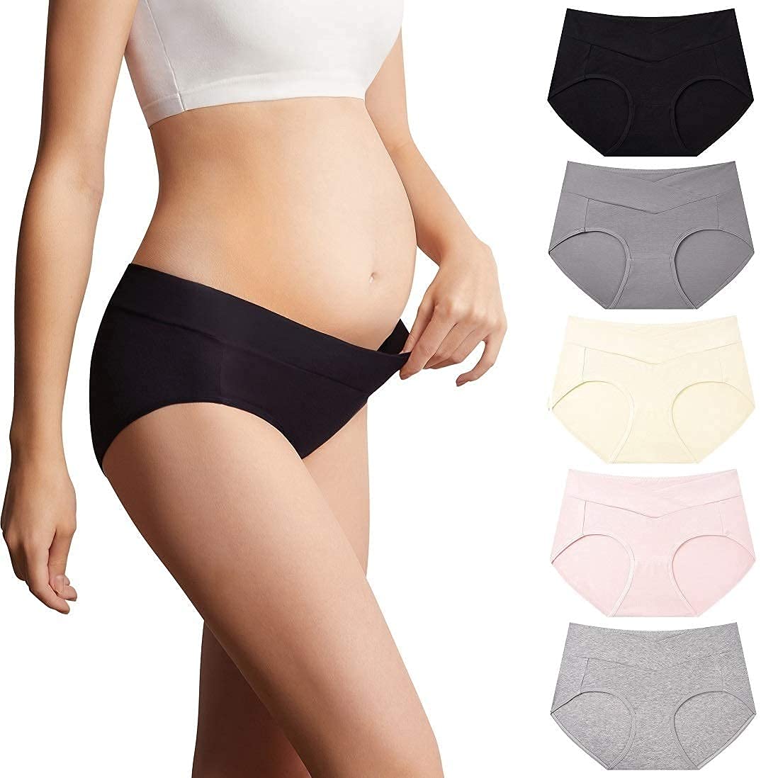 Mama Cotton Women's's Under The Bump Maternity Pregnancy Postpartum (color-multicolor-a 5 Pack, Size-l) Panties