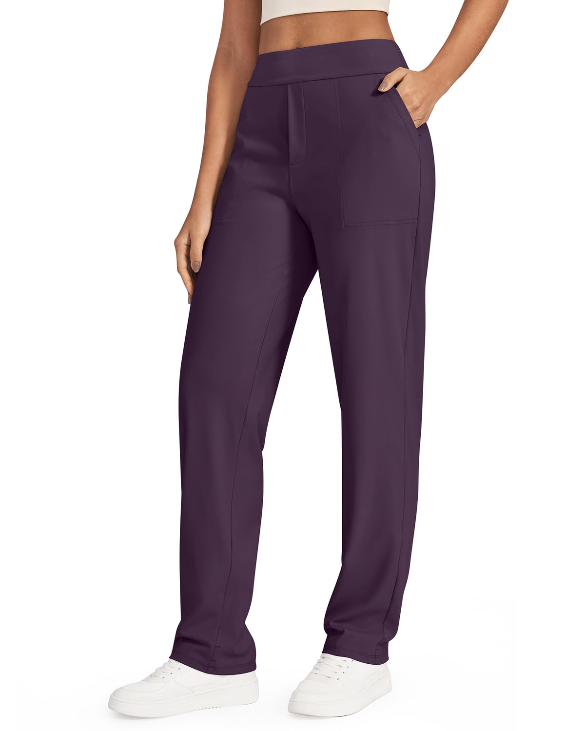 G4free Work Pants Women High-Waist Yoga Casual Grape Purple M Petite