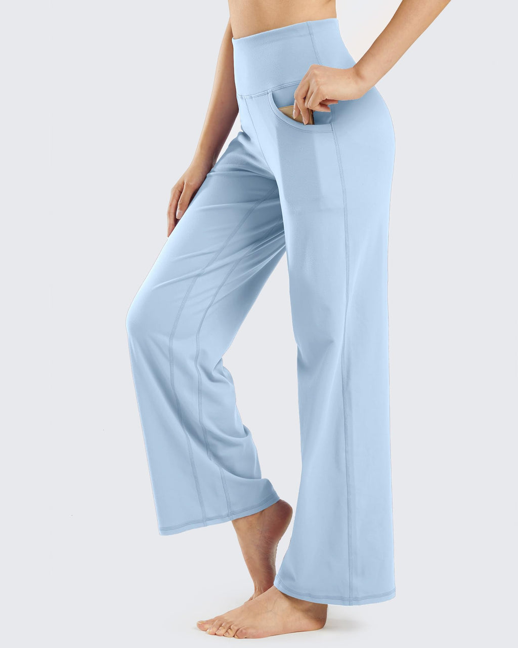 Promover Wide-Leg Pants For Women With Pockets Stretch Baby Blue S