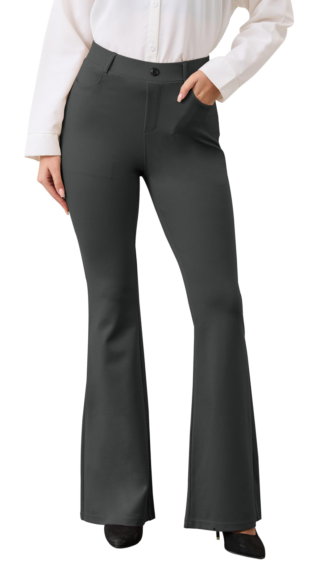Vimpep Flare Yoga Dress Work Pants Women High-Waisted Pull - Dark Grey