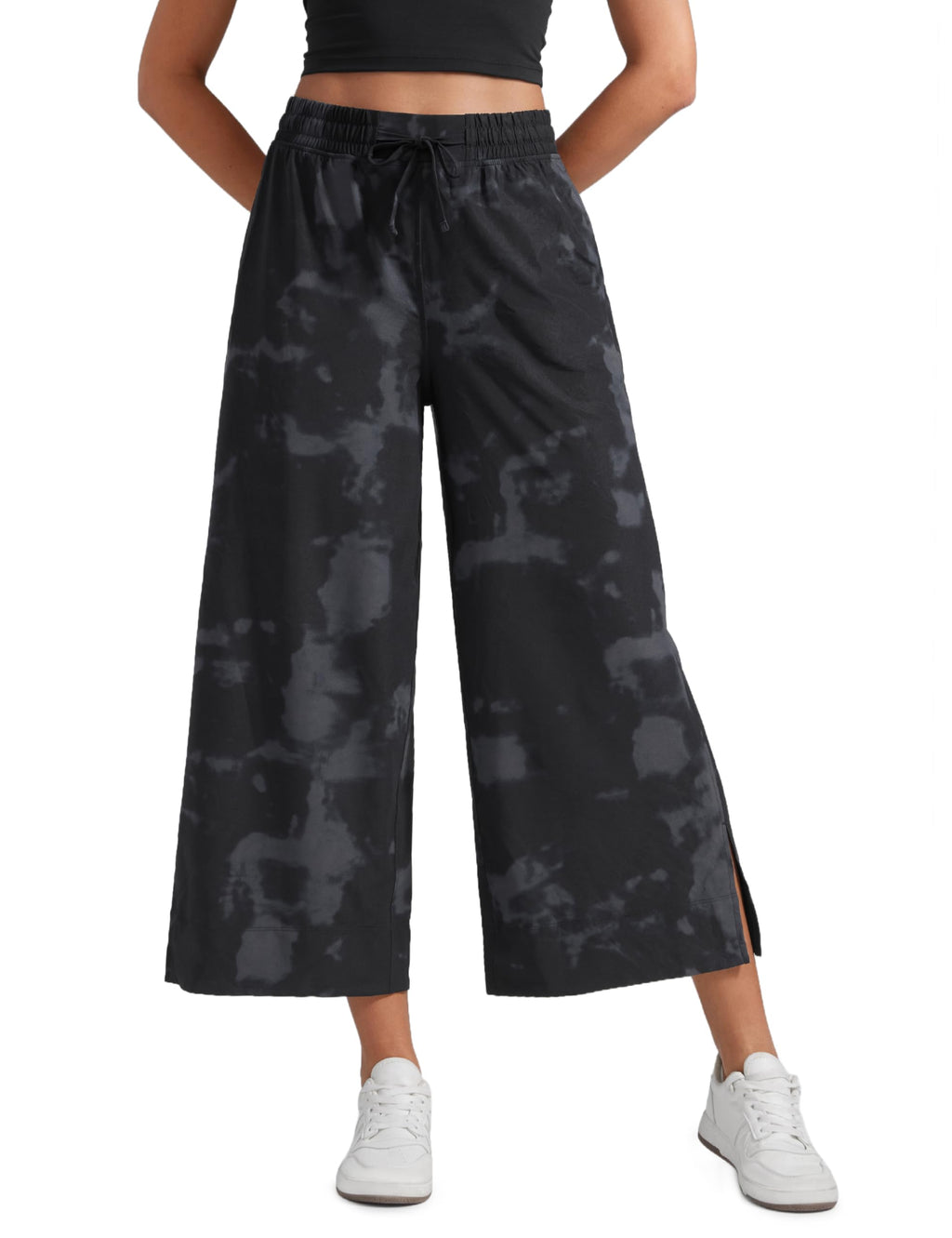 Women's Crz Yoga Lightweight Wide-Leg Crop Pants 25" Black Tie Dye