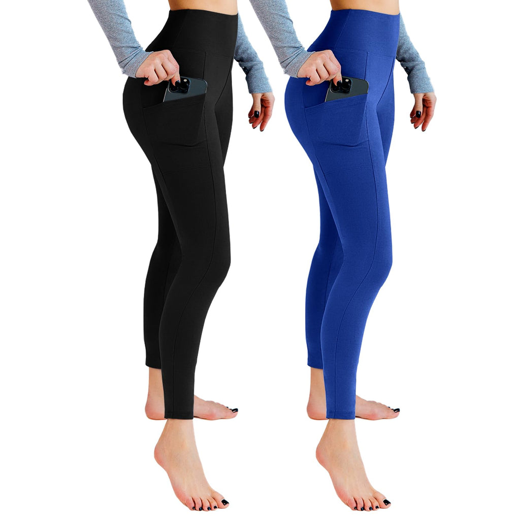 Leafigure 2-pack High-Waist Leggings With Pockets - Black/Royal Blue