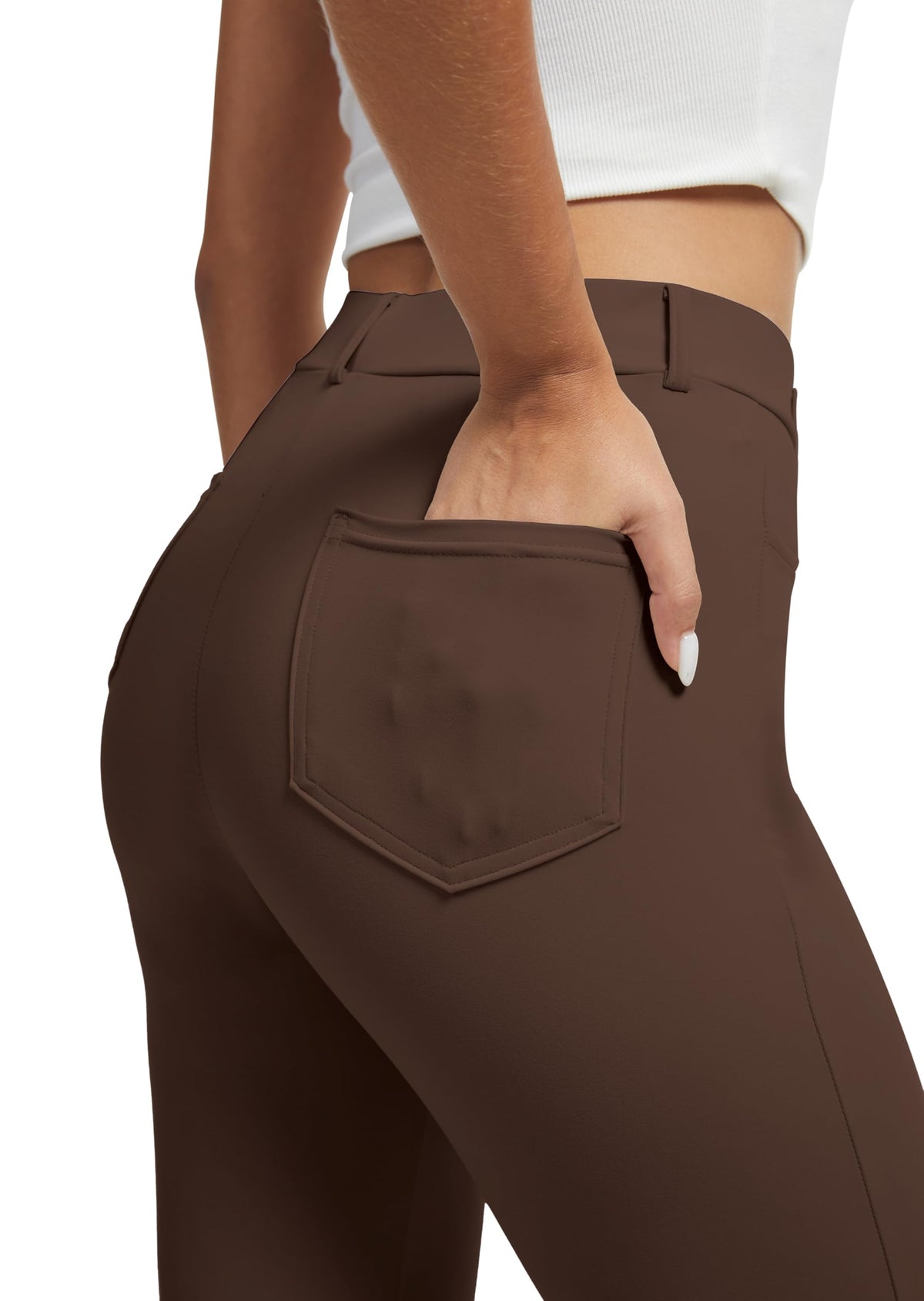 Vimpep Yoga Pants Women Straight-Leg With Pockets - Dark Brown