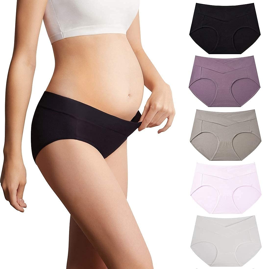 Mama Cotton Women's's Under The Bump Maternity Pregnancy Postpartum (color-multicolor-b 5 Pack, Size-s) Panties