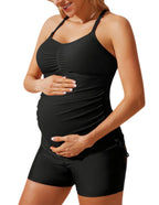 Women's Maacie Maternity Athletic Tankini Swimsuits With - Black Solid