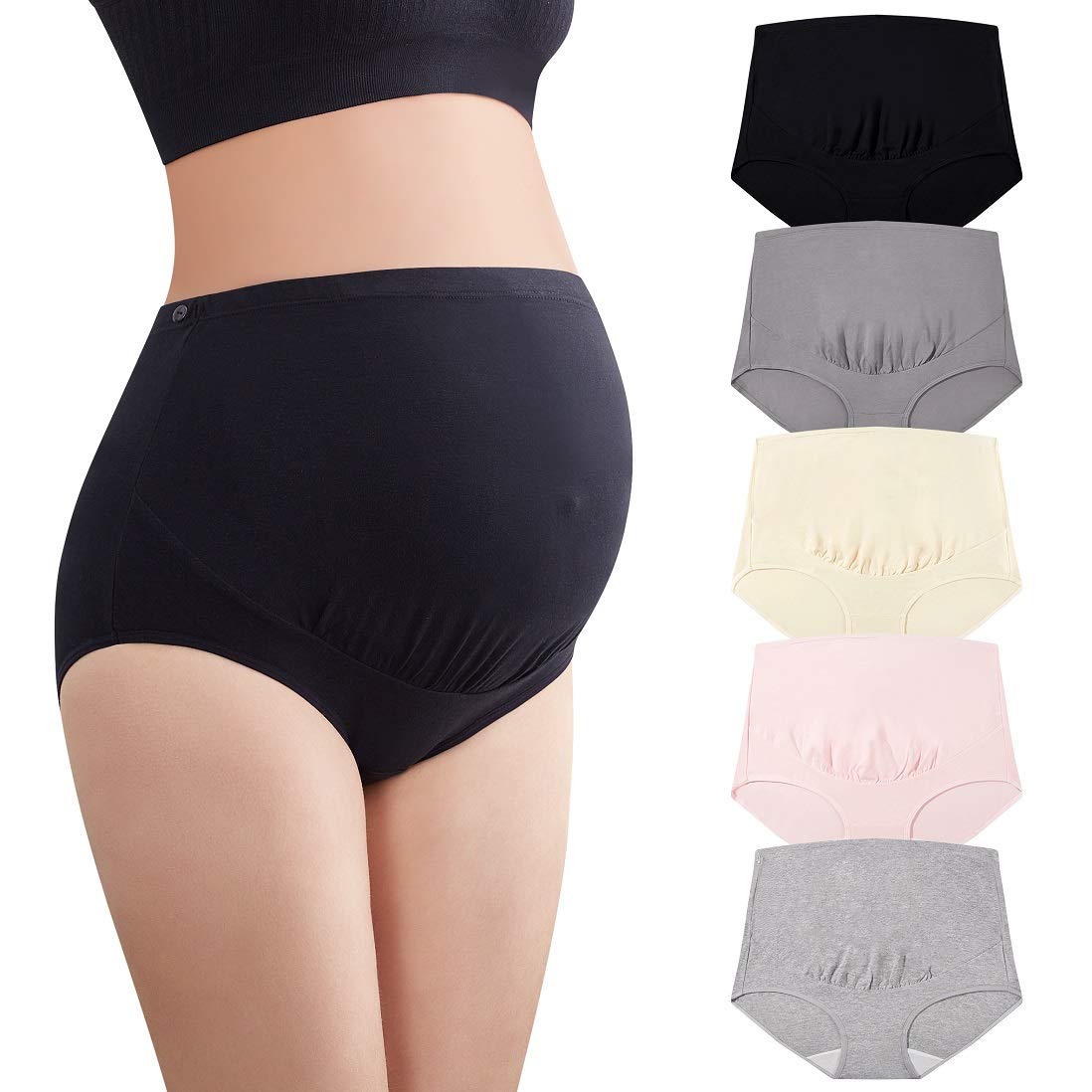 Mama Cotton Women's’s Over The Bump Maternity High Waist Full Coverage Pregnancy Adjustable Waistband (multicolor A 5 Pack, Size-xl) Panties
