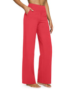 G4free Wide-Leg Yoga Pants For Women With Pockets High-Waist Red Xxl