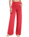 Promover Wide-Leg Pants For Women With Pockets Stretch Soft Red S