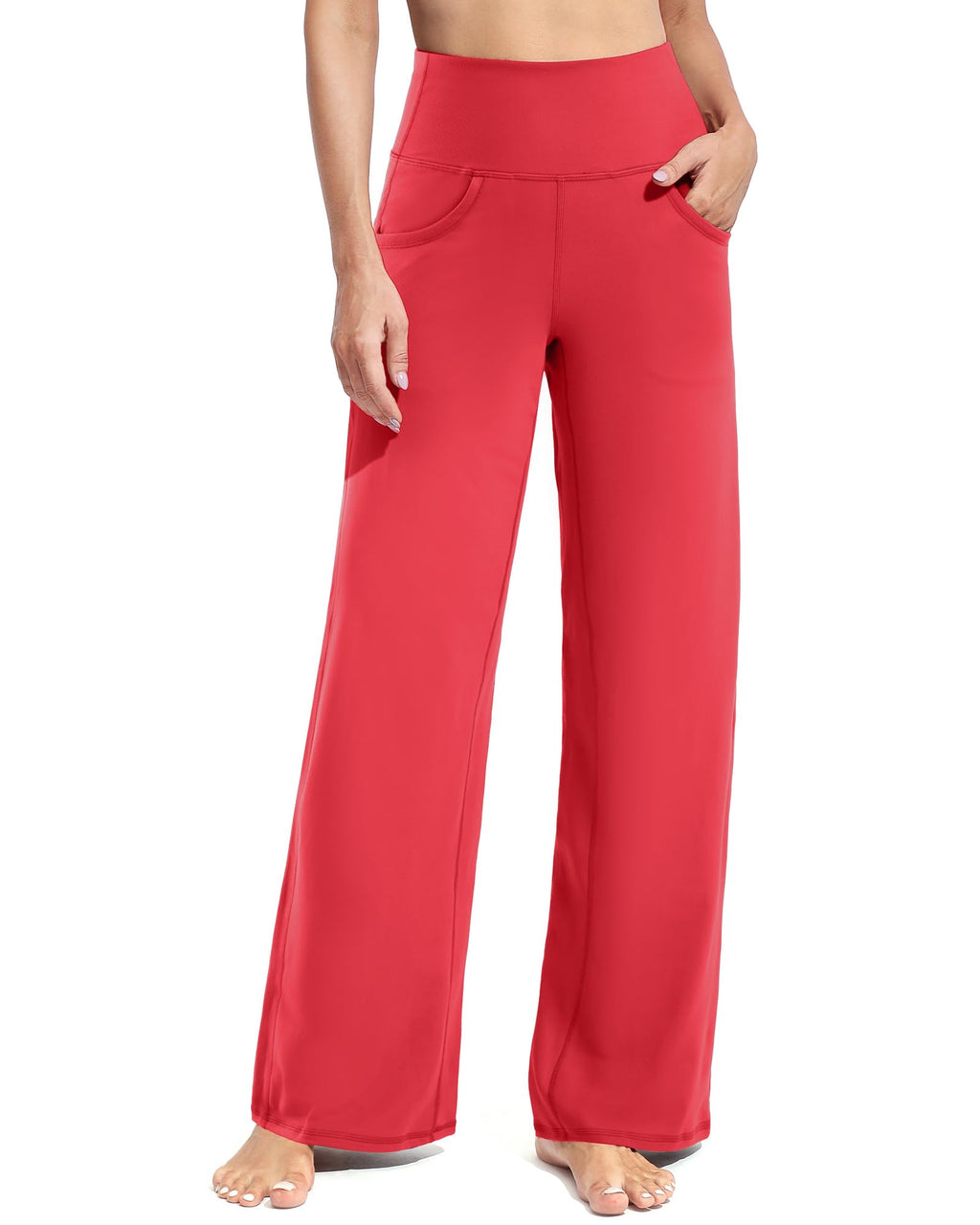 Promover Wide-Leg Pants For Women With Pockets Stretch Soft Red M