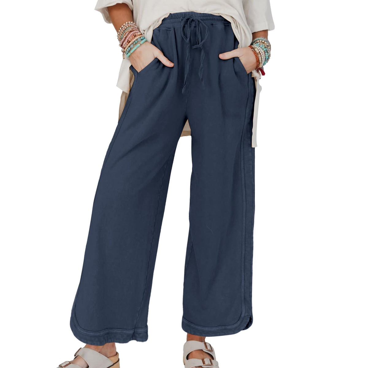 Hixiaohe Women's Casual Wide-Leg Sweatpants High-Waist Baggy - Nvay