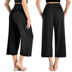 Ipletix Capri Pants For Women Casual Gaucho Wide-Leg 25" Black M