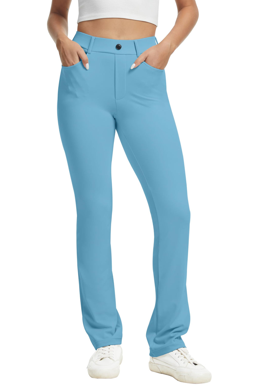 Vimpep Yoga Pants Women Straight-Leg With Pockets - Light Blue Color