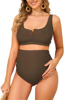 Zando Maternity Swimsuit High-Waist Bikini Bathing Suits For - Brown